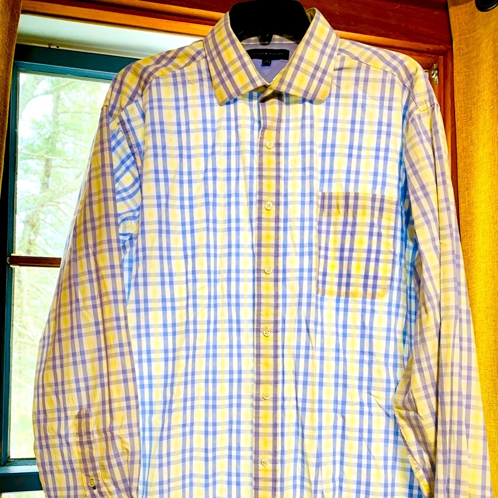 Tommy Hilfiger Long-sleeve button down shirt yellow blue plaid NWOT